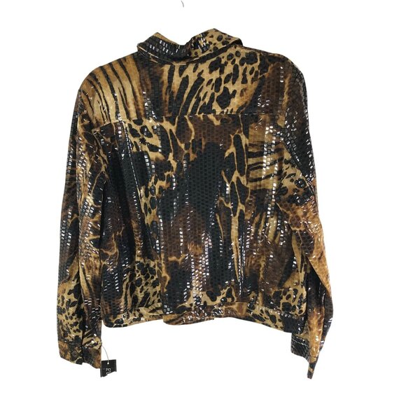 Elementz Womens Shacket Jacket Sequin Animal Print Button Front Brown L - Picture 2 of 4
